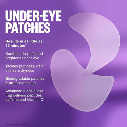 PEACE OUT Skincare Puffy Eyes, Biocellulose Under-Eye Mask, Minimize Puffiness & Tired Eyes with Caffeine and Niacinamide, Under Eye Patches for Dark Circles, 6 pairs
