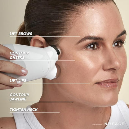NuFACE Trinity FDA Cleared Microcurrent Facial Device & Wrinkle Reducer Attachment - Microcurrent Device with LED Red Light Attachment - Face Sculpting & Neck Tightening Device + Aqua Microcurrent Gel