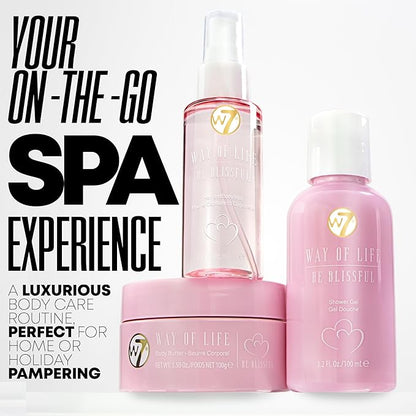 W7 VAY-CAY Be Blissful - Travel Size Skincare Set | Carry On Luggage Essentials: Shower Gel & Body Wash, Body Butter & Body Mist | Energizing & Hydrating Body Care for Glowing Skin