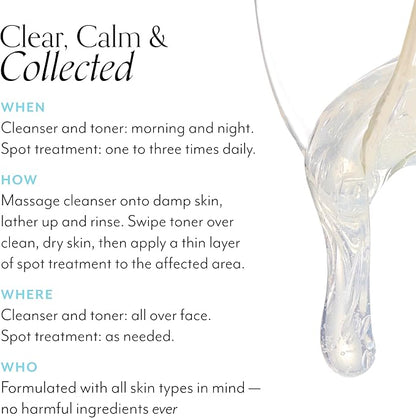Bliss Clear Genius Trio: Clarifying Toner + Serum, Cleanser and Spot Treatment - Pore Purifying, Removed Excess Dirt & Oils - Clean, Cruelty-Free Skin Care
