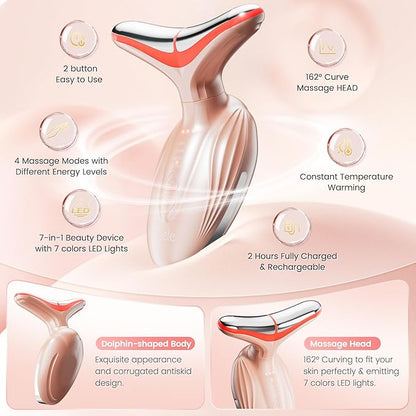 SEELE Multi-Polar 7-Color LED Skin Beauty Device - Luxurious Firming and Radiance and Anti-Aging for Face and Neck, Based on 7 Color LED, Vibration, and Thermal Technologies. (Rose Gold)