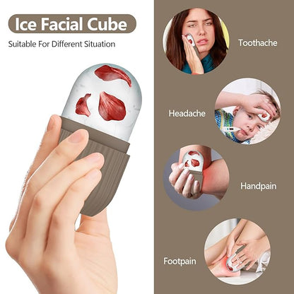 2pcs Ice Roller for Face and Eye, Silicone Ice Facial Roller Ice Holder, Face Ice Mold Skin Care, Face Icers Reusable Ice Cube Roller for Shrink Pores Anti Wrinkle Reduce Puffiness, Yellow Brown