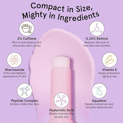 grace & stella Under Eye Brightener Balm Stick - Travel Size Toiletries - Retinol & Caffeine Eye Cream for Dark Circles, Puffiness, Wrinkles - Hydrate and Brighten - Vegan Skincare (0.13oz / 3.5g)