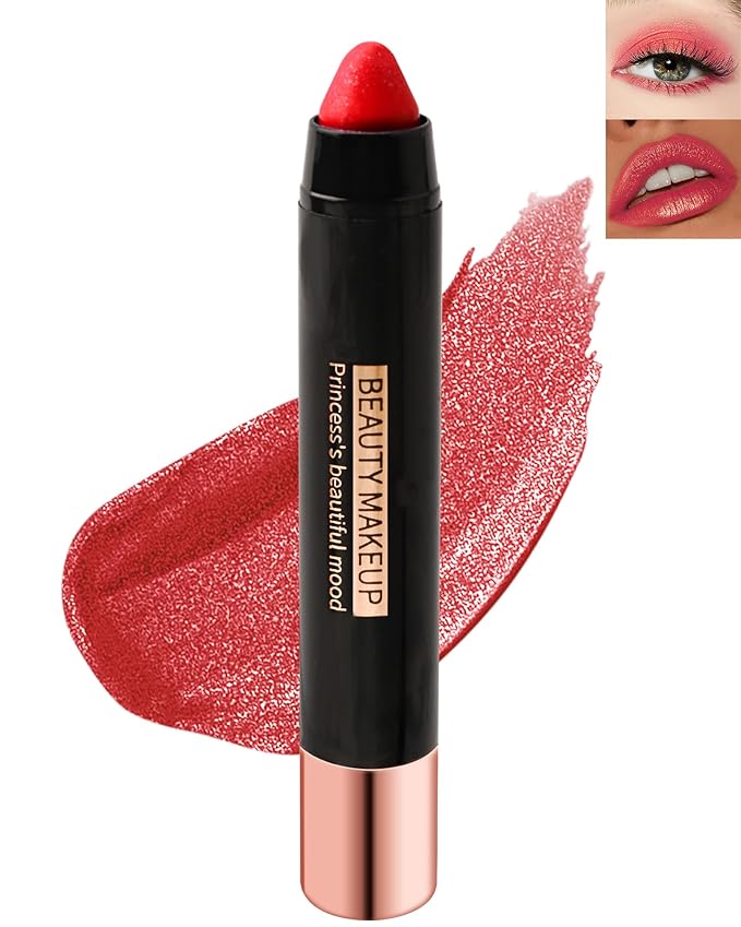 Metallic Diamond Glitter Matte Lipstick Crayon Pencil, Long Lasting Non-Stick Red Shiny Creamy Lip Gloss Lip Liner Pen, Sparkling High Pigment Waterproof Eyeshadow, Shimmer Lip Blam Stain Makeup – 07#