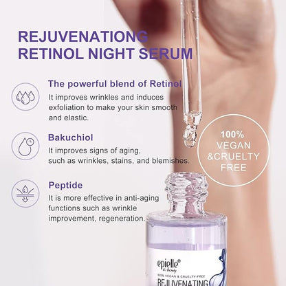Epielle Retinol Night Serum | Repair, Renew, Brighten | Targets Fine Lines and Wrinkles | For All Skin Types | 1 Fl Oz | Korean Skincare
