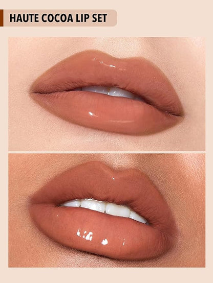 SHEGLAM Soft 90'S Glam 3-In-1 Lip Liner Moisturizing Plant Extracts Long Lasting Liquid Lipstick Plumping Lip Gloss Makeup Set - Haute Cocoa