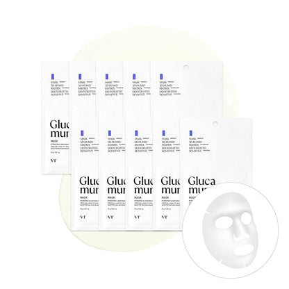 VT COSMETICS Glucamune Mask, Hydrating Vegan Sheet Mask for Face, Hypoallergenic, Fragrance-Free, for Dry & Sensitive Skin, Beta-Glucan, Glucosamine, Glass Skin Glow, Korean Skincare (10 pcs)