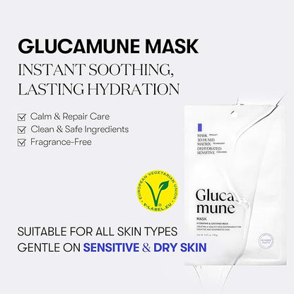 VT COSMETICS Glucamune Mask, Hydrating Vegan Sheet Mask for Face, Hypoallergenic, Fragrance-Free, for Dry & Sensitive Skin, Beta-Glucan, Glucosamine, Glass Skin Glow, Korean Skincare (10 pcs)