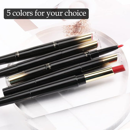 Boobeen 2 in 1 Double Head Lipstick & Lip Liner Makeup Set Matte Velvet Lipgloss Lipstick Creamy Lip Pencil for Women, Long-lasting and Non-smudge