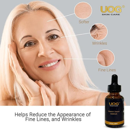 UOG Super Vitamin C Face Serum - Anti-Aging, Hydrating & Firming Formula, Lifts & Firms Face, Neck, Jawline, Reduces Dark Spots, Age Spots, Fine Lines, Wrinkles, Even Skin Tone.1 Fl Oz - Pack of 3
