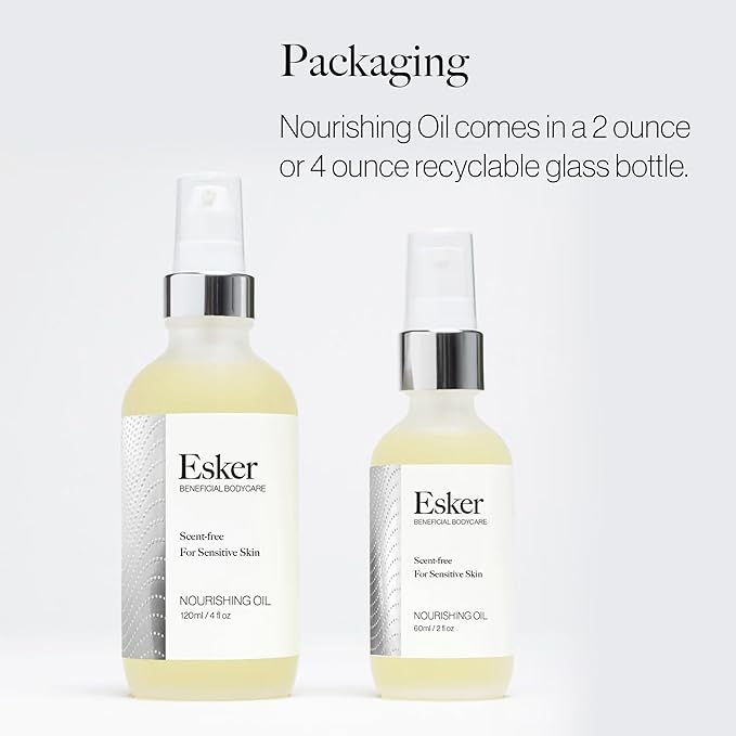ESKER Nourishing Body Oil For Sensitive Skin Formulated to Hydrate and Retstore Dry Skin Infused with Prickly Pear Oil | Unscented | Vegan | Cruelty-Free Clean Beauty (4 fl oz | 120 ml)