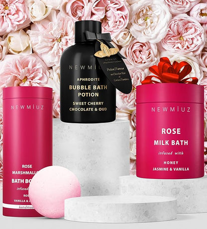 Calming Rose Coconut Milk Bath Soak Moisturize Soften Skin Honey Jasmine Vanilla Destress Luxury Spa Bath Salt Powder Stress Relief Gifts for Women