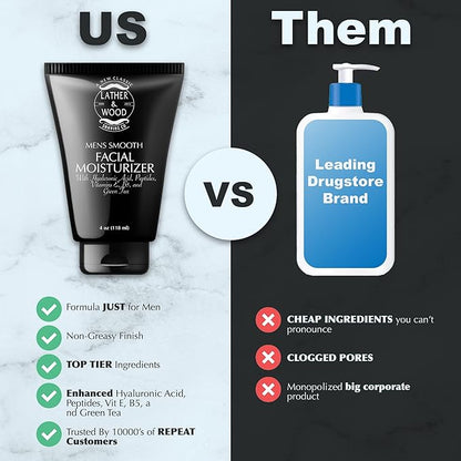 Face Moisturizer for Men - Lather & Wood's Luxurious Sophisticated Face Lotion for the Regular Guy. Fragrance-Free Facial Cream for Men. (Unscented, 4 ounce)