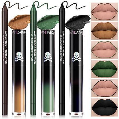 3 Colors Dark Black Green Brown Lipstick Green