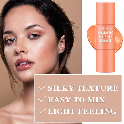 Cream Blush Stick with Brush,Waterproof Multi Cream Blush Coral Orange)