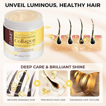 Collagen Hair Mask - 7.4 Fl Oz, Deep Hydration & Repair for Dry, Damaged Hair, Natural Collagen Mask for Hair Treatment, Suitable for All Hair Types