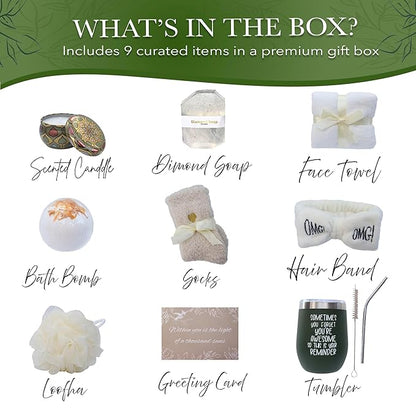 Mother’s Day Gifts for Mom – Spa Gift Box with Tumbler, Bath Bomb, Loofah, Candle. Self Care Sympathy Gifts for Women Thinking of you, Happy Birthday, Care Package for Mom, Wife, Grandma, or Friend