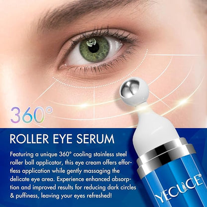 5% Caffeine Eye Serum, Under Eye Roller Cream for Dark Circles, Puffiness, Bags Under Eyes - 360° Massage Ball Cream for Wrinkles, Christmas Gifts for Women (0.5 fl. oz.)