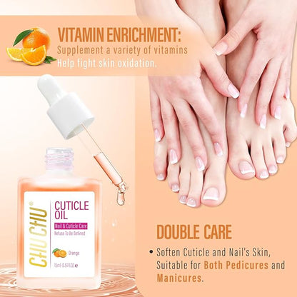 CHUCHU Organic Cuticle Oil for Nails: Orange Jojoba Nail Oil with Vitamin B & E - Moisturizes Repairs and Promotes Nail Growth - Prevents Dryness Hangnails and Chapped Skin 15ML