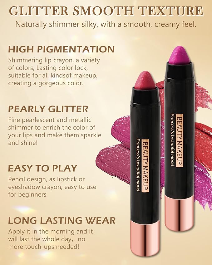 Metallic Diamond Glitter Matte Lipstick Crayon Pencil, Long Lasting Non-Stick Red Shiny Creamy Lip Gloss Lip Liner Pen, Sparkling High Pigment Waterproof Eyeshadow, Shimmer Lip Blam Stain Makeup – 01#