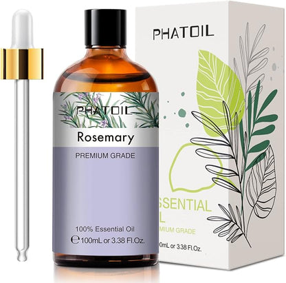 Rosemary 3.38fl.oz Essential Oil, PHATOIL Aromatherapy Essential Oils for Diffuser, Humidifier, Perfect for DIY Soap, Candle, Bath Bombs Making(100ml)