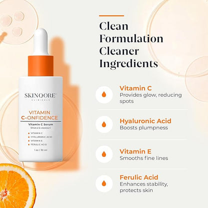 Vitamin C-onfidence | Vitamin C Serum with Ferulic Acid, Vitamin E, & Hyaluronic Acid | Improves Discoloration, Uneven Tone & Firms | Hydrating Brightening Serum | | Natural Skin Care - 1oz