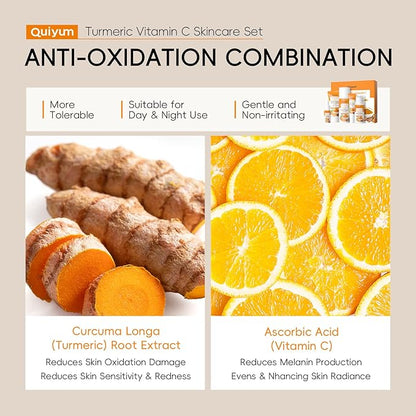 Skin Care Set, Turmeric Vitamin C Skincare 5PCS - Beauty Skin Care for Teens, Facial Skin Care Routine Set Kit, Improve Dark Spot, Reduce Acne, Moisturizer Women Mother's Day Gift