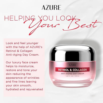 Azure Cosmetics Dermatologist Tested Retinol & Collagen Face Moisturizer - K Beauty Anti-Aging for Skin Renewal & Wrinkle Repair Face Cream - Korean Skincare - All Skin Type 1.69 fl oz