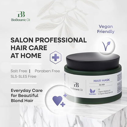 Bio Botanic Oil Hair Mask for Blonde & Bleached Hair | Deep Hydration & Anti-Brass Treatment | Enriched with Organic Wheat Germ & Obliphica Oil | Blue Pigment Formula | SLS-Free, Paraben-Free | 250ml