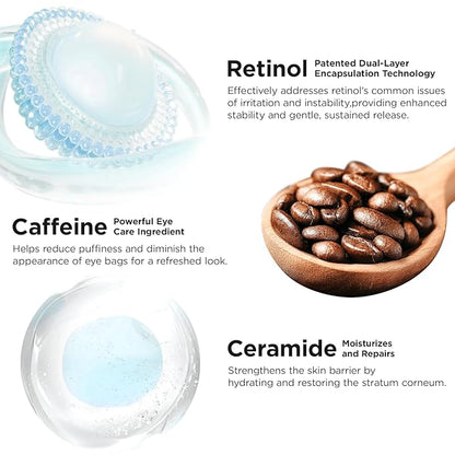 MOMOHOO Retinol Caffeine Under Eye Cream – Anti-Aging Eye Cream with Soluble Collagen for Puffiness, Wrinkles, and Under-Eye Bags, Hydrating & Soothing Formula for Women (0.68 fl. oz)