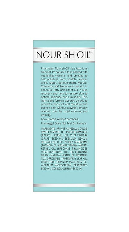 Pharmagel Nourish Facial Oil | Anti Aging Face Oil with 12 Exotic Oils including Avocado and Rosemary Seed | Dry Skin Relief | 1.0 fl. oz.
