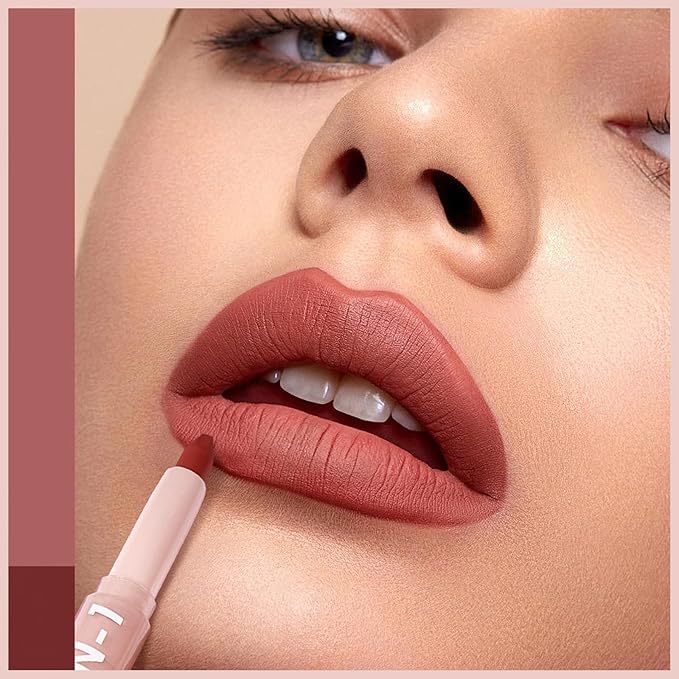 MIELIKKI Lip Liner and Lipstick Makeup Set, 2-in-1 Double Head Lipstick, Highly Pigmented Matte Lip Crayon, Long Lasting, Waterproof, Nonstick Cup, Lip Makeup Gift, 15