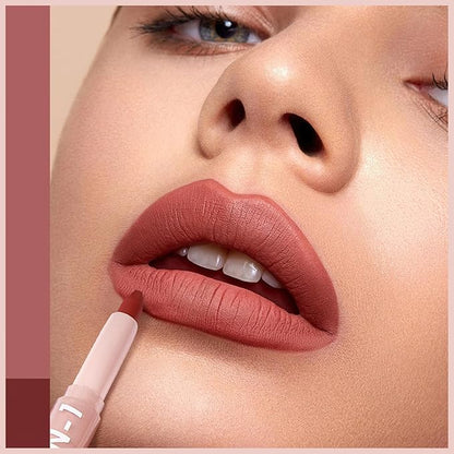 MIELIKKI Lip Liner and Lipstick Makeup Set, 2-in-1 Double Head Lipstick, Highly Pigmented Matte Lip Crayon, Long Lasting, Waterproof, Nonstick Cup, Lip Makeup Gift, 15