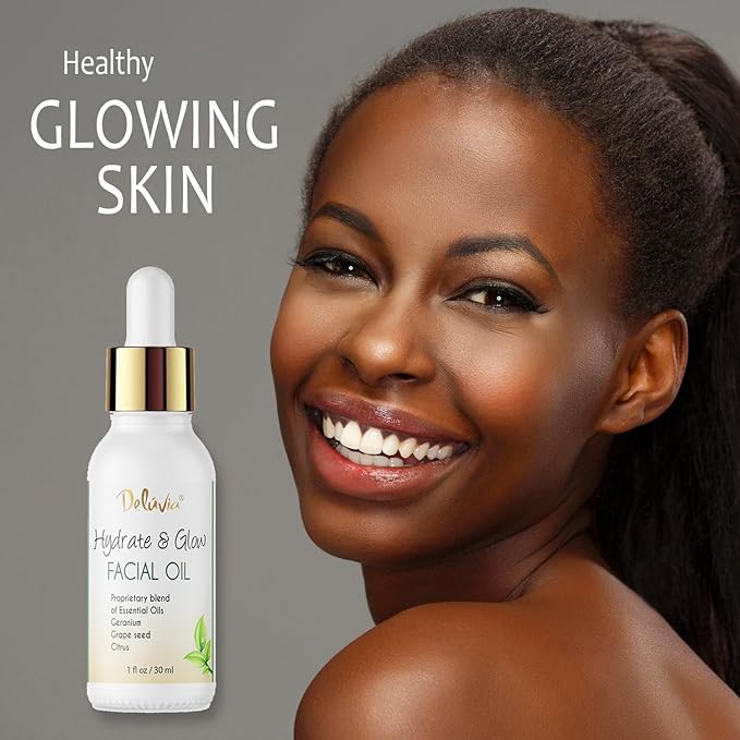 Deluvia Hydrate & Glow Facial Oil, Essential Oils for Dry Skin, Good for Sensitive Skin, Deep Moisturizer, Skin Care by Deluvia