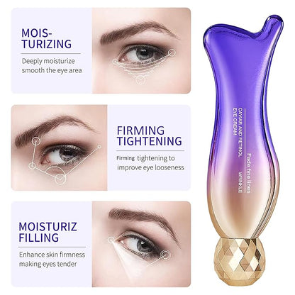Caviar+Retinol Eye Cream for Wrinkles, 360° Massage Under Eye Cream Face and Eye Serum Firming and Lifting, Instant Hydrating, Deep Moisturizing for Dark Circles Puffiness Fine Lines, Bags