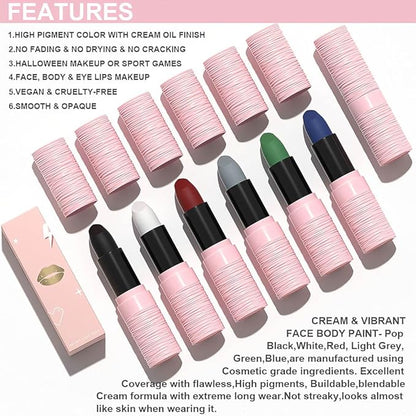 Kaely 2Pcs Lip Face Body Paint Stick,Eye Black Stick,Halloween Cosplay Birthday Party Clown Makeup Sets,Easy to Color,White Red Matte Lipstick Set,labiales magicos 24 horas originales