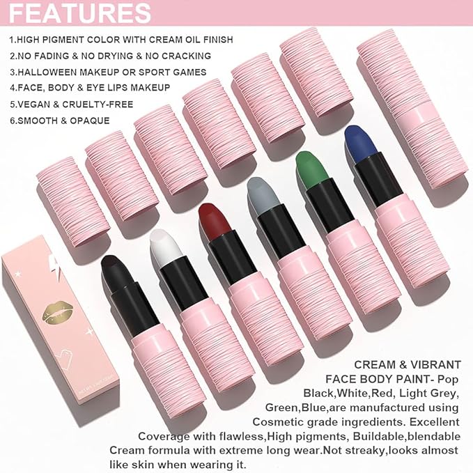 Kaely 3Pcs Lip Face Body Paint Stick,Eye Black Stick,Halloween Cosplay Birthday Party Clown Makeup Sets,Easy to Color,Black White Red Matte Lipstick Set,labiales magicos 24 horas originales