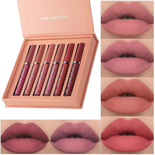 Lipstick Matte Lipstick Liquid Makeup Set, 6Pcs Long-Lasting Long-Lasting