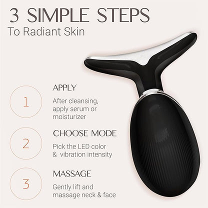 7-Color LED Face Massager With Display & Adjustable Vibration Intensity, Heating 3 in 1 Black Red Light Device, Skin Tightening Facial Massager