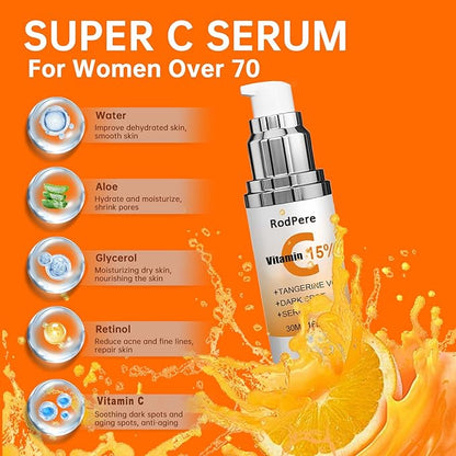 Vitamin Super C Serum For Women Over 70, Anti Wrinkle Vitamin C Retinol Serum For Mature Skin, Dark Spot, Age Spot, Fine Lines, 2 PCS.