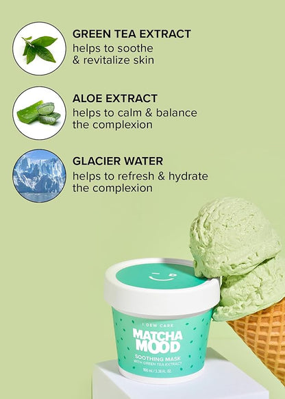 I DEW CARE Wash-Off Mask - Matcha Mood | Korean Facial Soothing Green Tea Skincare for Dry and Sensitized Skin, Korean Face Mask Skin Care for Face, 3.38 Oz