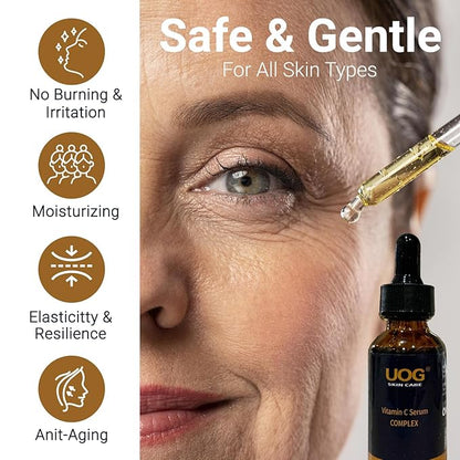 UOG Super Vitamin C Face Serum - Anti-Aging, Hydrating & Firming Formula, Lifts & Firms Face, Neck, Jawline, Reduces Dark Spots, Age Spots, Fine Lines, Wrinkles, Even Skin Tone.1 Fl Oz - Pack of 3