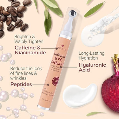 Tree to Tub Caffeine Eye Cream - Hydrating & Firming Under Eye Cream for Dark Circles, Eye Roller for Puffy Eyes, Reduces the Look of Puffiness and Bags, Coffee Eye Cream w/Hyaluronic Acid, Peptides