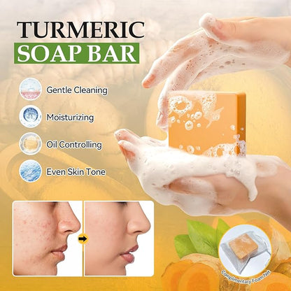 Turmeric Skin Care Set Even Skin Tone with Vitamin C, Skin Care Gift Set 4 In 1 Include Turmeric Soap Bar Turmeric Oil Turmeric Face Cream Turmeric Scrub, Face Moisturizer Skincare Set for Women