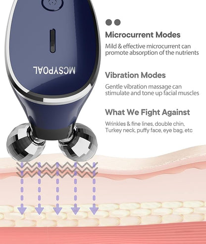 Microcurrent-Facial-Device, 5-in-1 Microcurrent Multifunctional Facial Massager, Face Roller Face Massager for Skin Care, Royal Blue