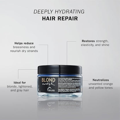 TRUSS Purple Hair Mask & Blonde Toner - Deep Conditioning Hair Treatment for Blonde, Bleached or Gray Strands - Neutralizes Orange & Yellow Tones - Restores Strength, Elasticity & Shine (6.35 oz)