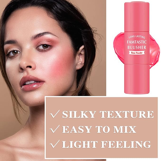 Cream Blush Stick with Brush,Waterproof Multi Cream Blush Rose Power)