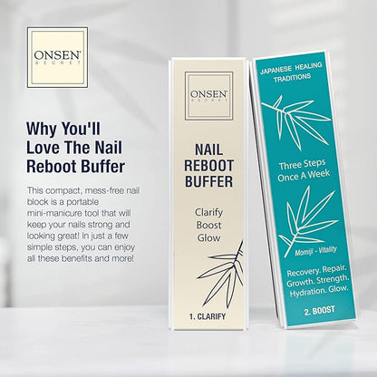 Onsen Secret Cuticle Cream Bundle, Double Sided Nail File 120/180 Grit, Nail Cuticle Oil - Japanese Natural Healing Minerals Nail Care Serum. (15ml + Buffer + Nail File)