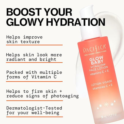Pacifica Glow Baby Face Lotion & Eye Cream Set of 2 – Brightening Vitamin C Moisturizer + Depuffing Eye Cream with Caffeine & Hyaluronic Acid, Daily Hydration for Glowing Skin, 100% Vegan Clean Beauty
