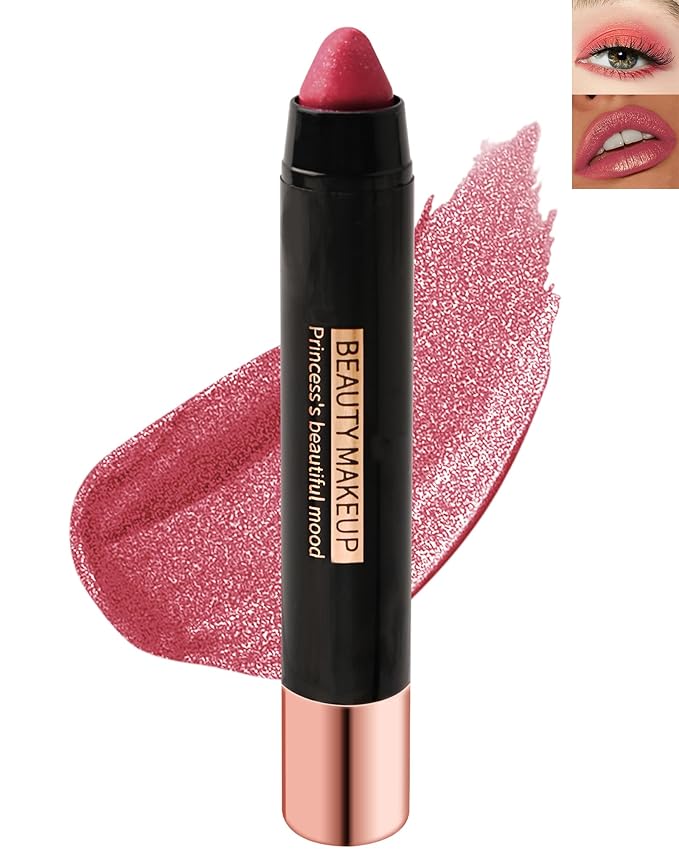 Metallic Diamond Glitter Matte Lipstick Crayon Pencil, Long Lasting Non-Stick Red Shiny Creamy Lip Gloss Lip Liner Pen, Sparkling High Pigment Waterproof Eyeshadow, Shimmer Lip Blam Stain Makeup – 01#